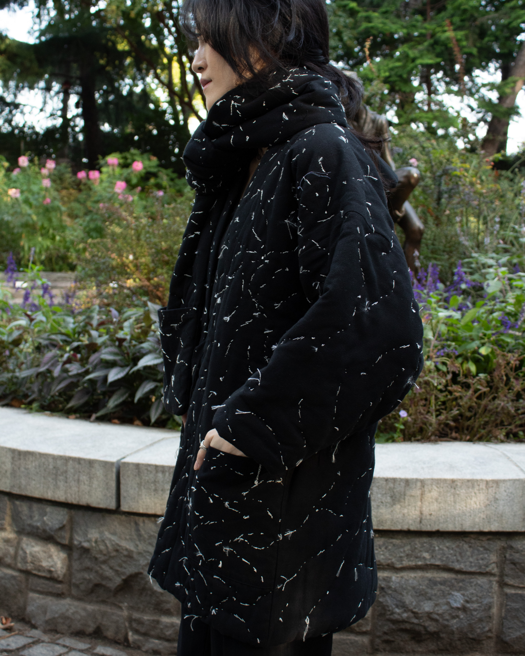 N° 123 constellation scarf - dense stitching - sumi black