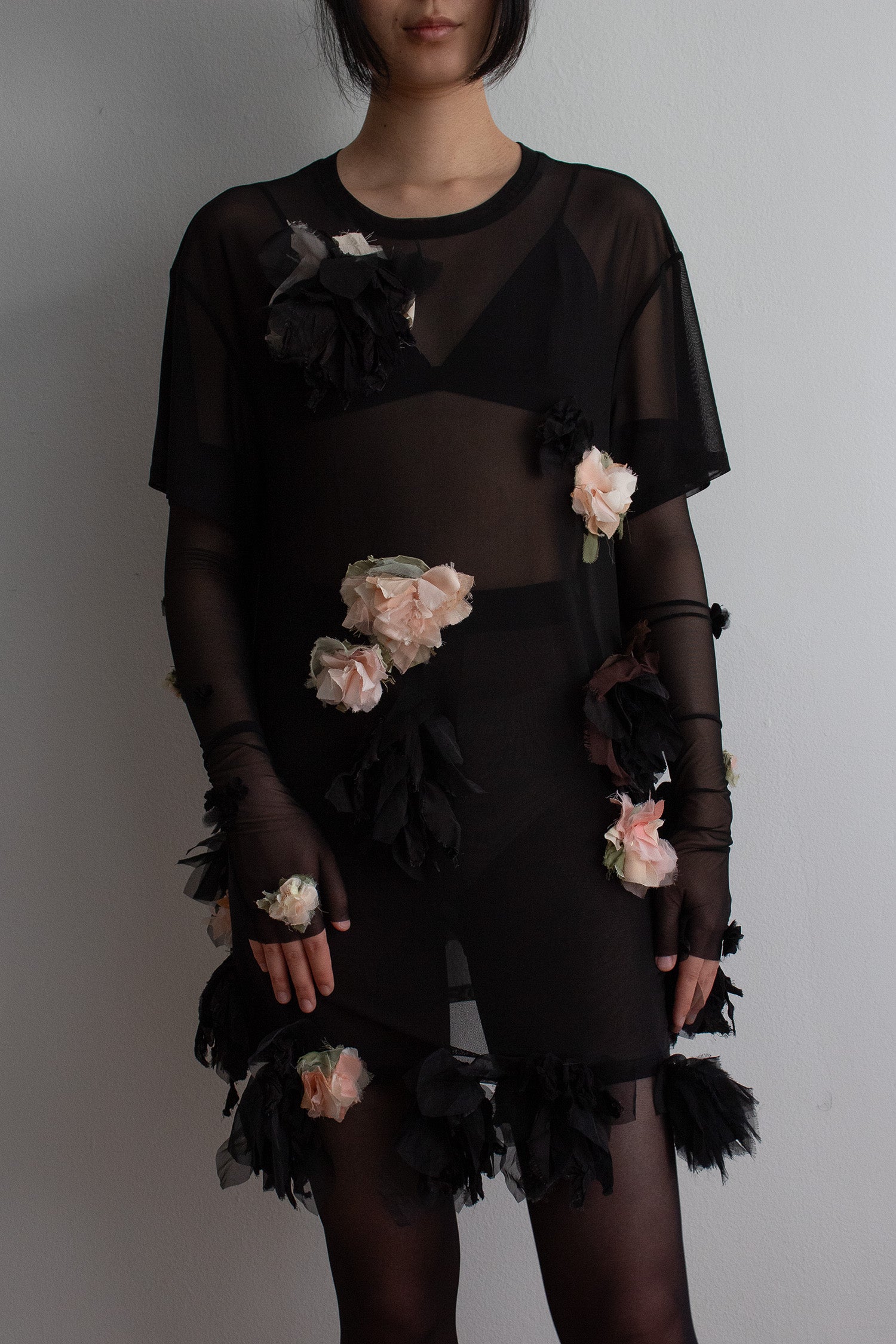 N° 71 crushed blooms dress - ame pink/sumi black