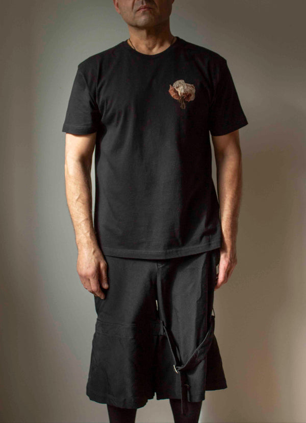 N° 287 fine jersey pressed flower t-shirt- sumi black - L