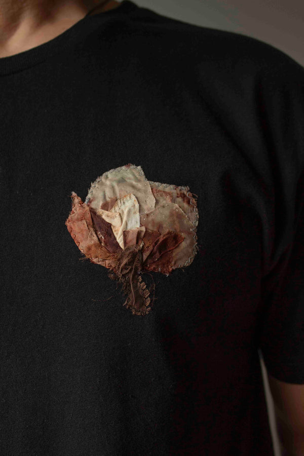 N° 287 fine jersey pressed flower t-shirt- sumi black - L