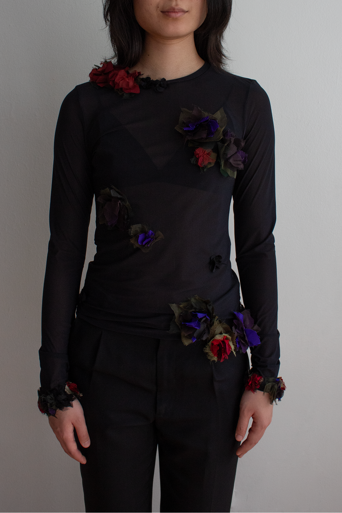 N° 72 crushed blooms fitted long sleeve top - multi