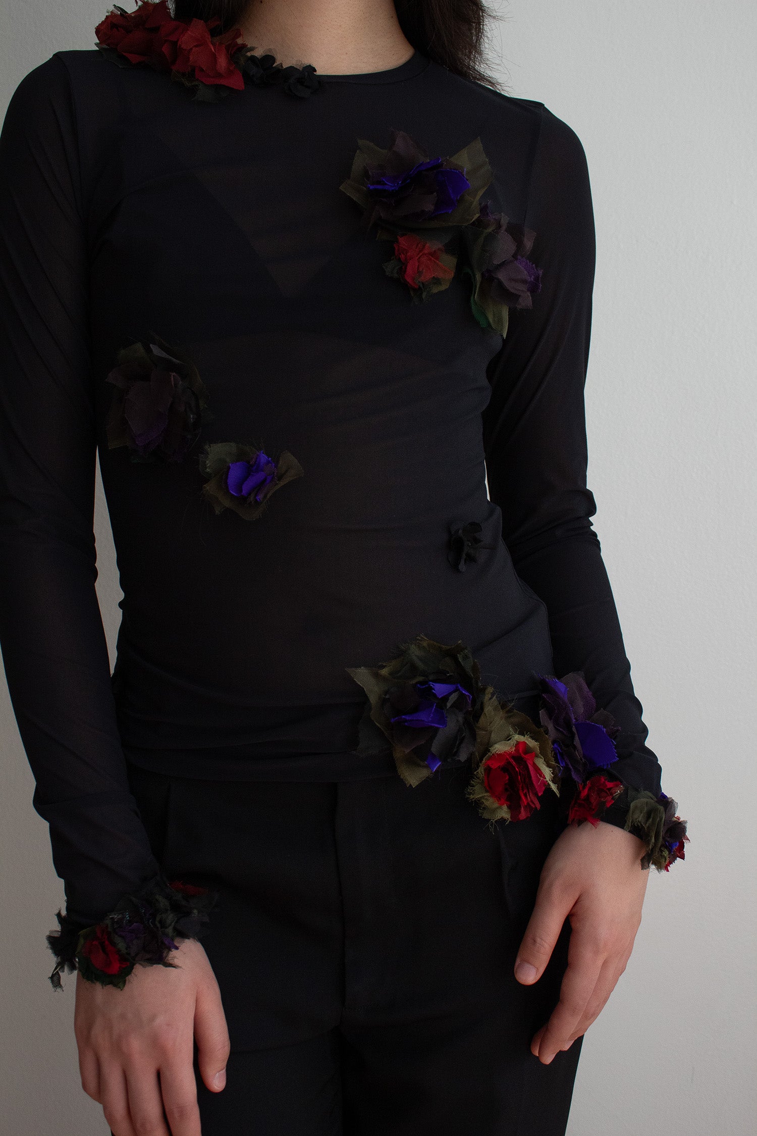 N° 72 crushed blooms fitted long sleeve top - multi