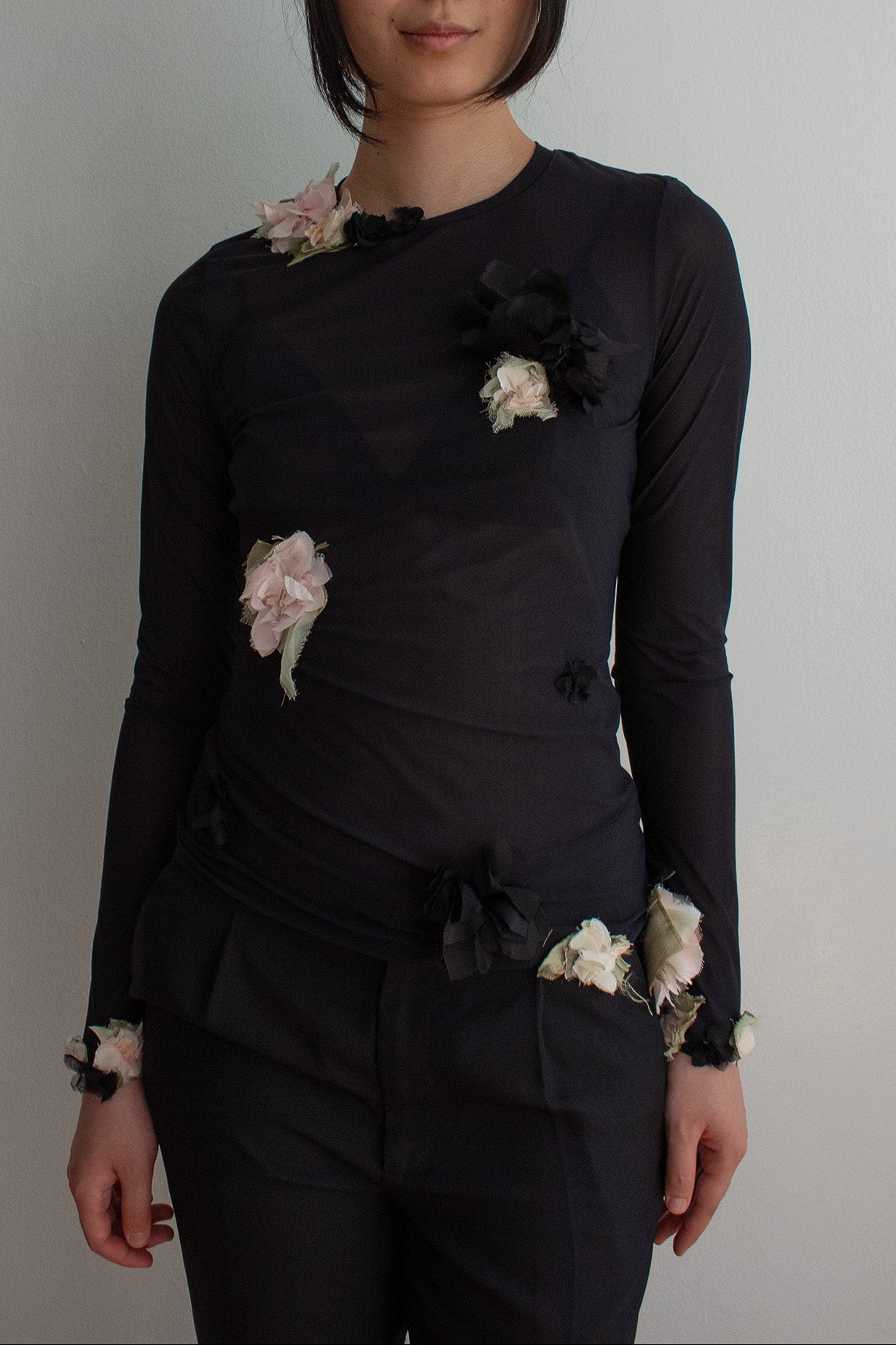 N° 72 crushed blooms fitted long sleeve top - ame pink