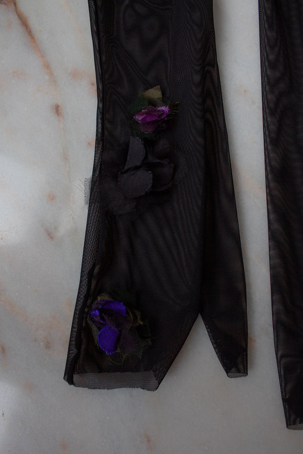 N° 90 crushed blooms fingerless gloves- nasu eggplant