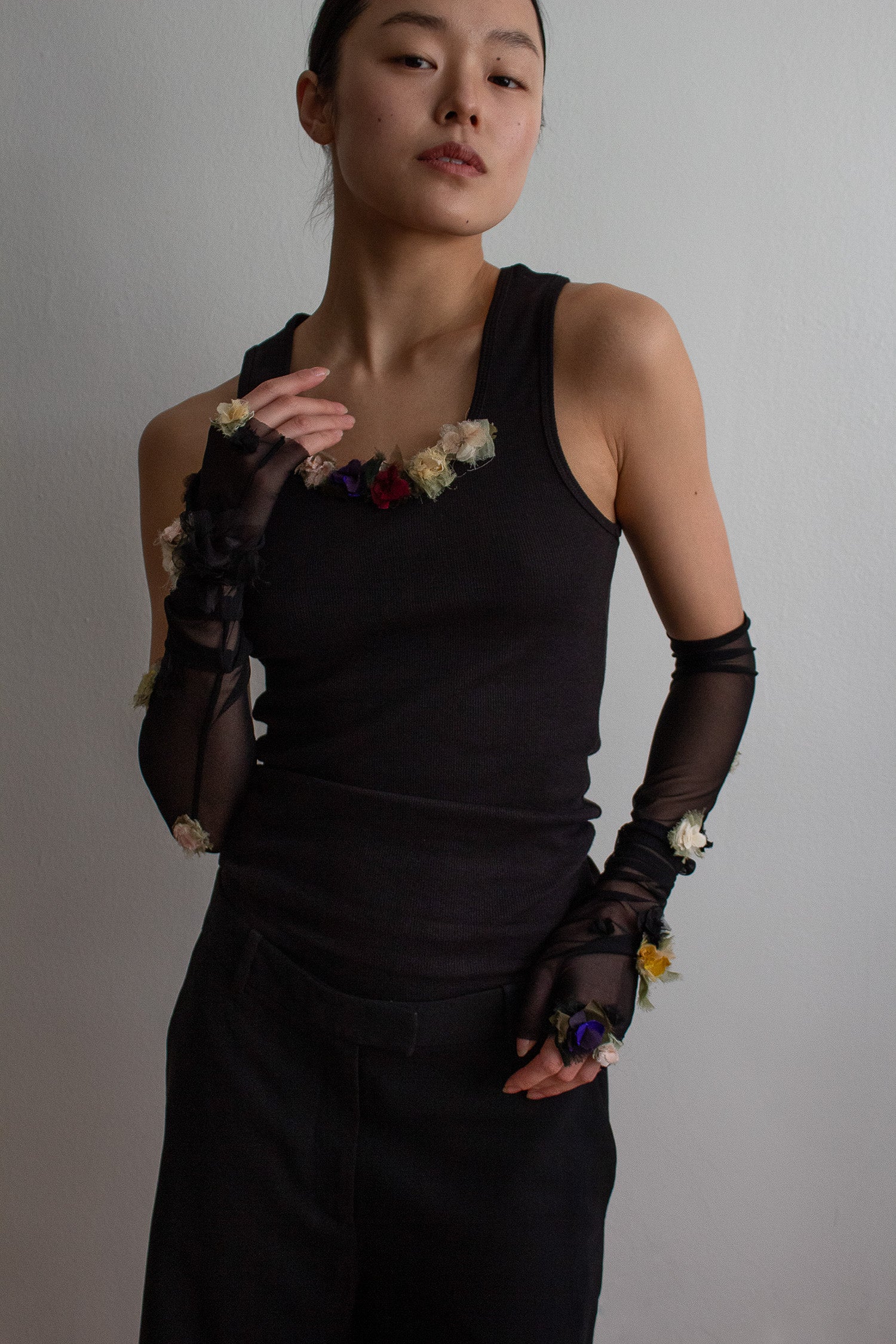 N° 90 crushed blooms fingerless gloves- multi