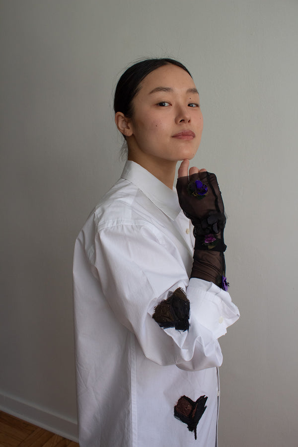 N° 90 crushed blooms fingerless gloves- nasu eggplant