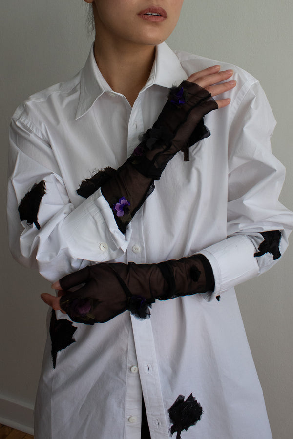 N° 90 crushed blooms fingerless gloves- nasu eggplant