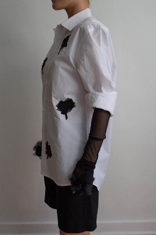 N° 90 blooming flower fingerless gloves- sumi black