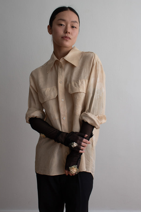 N° 90 crushed blooms fingerless gloves- usukiro yellow
