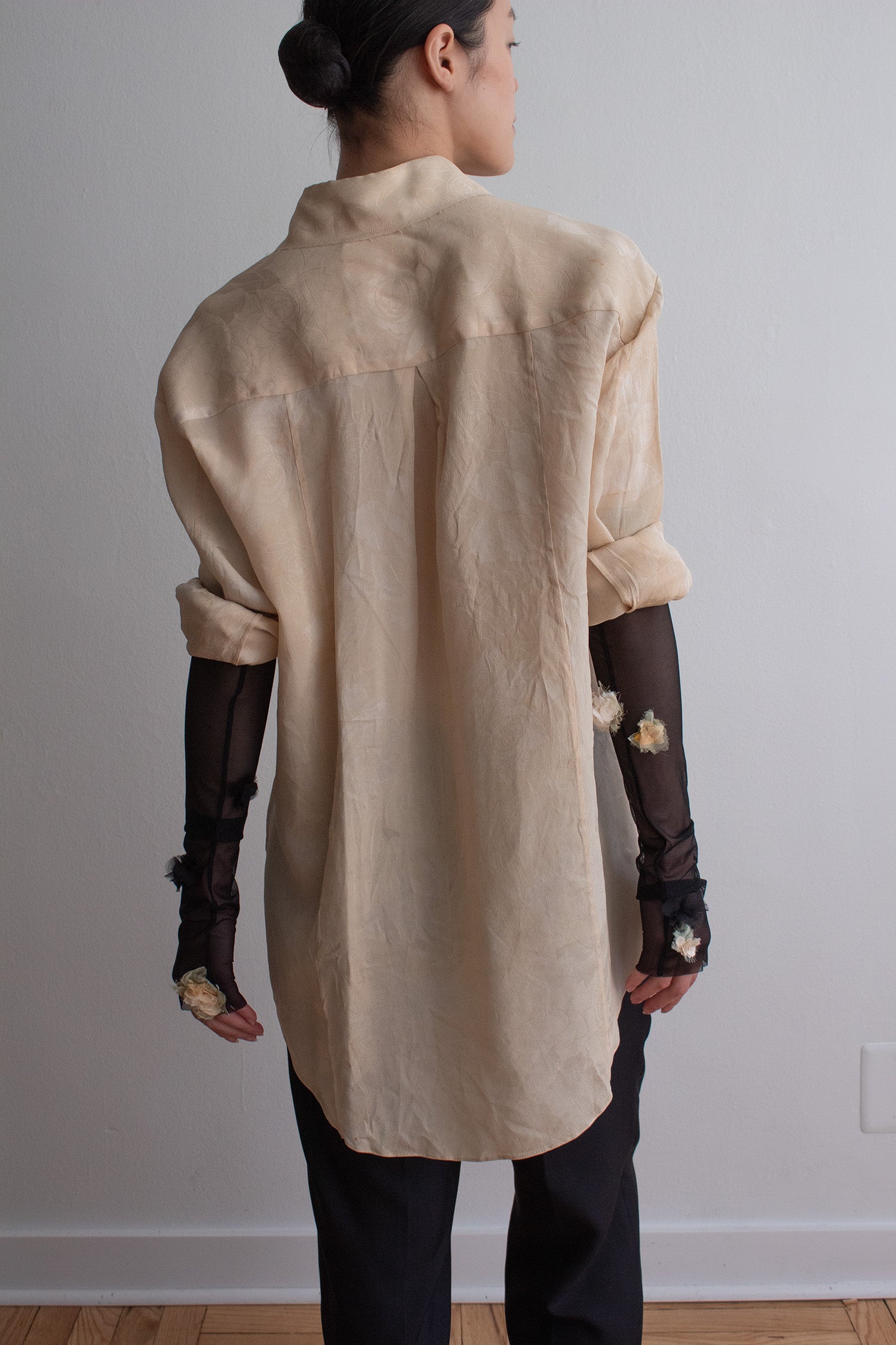 N° 90 crushed blooms fingerless gloves- usukiro yellow