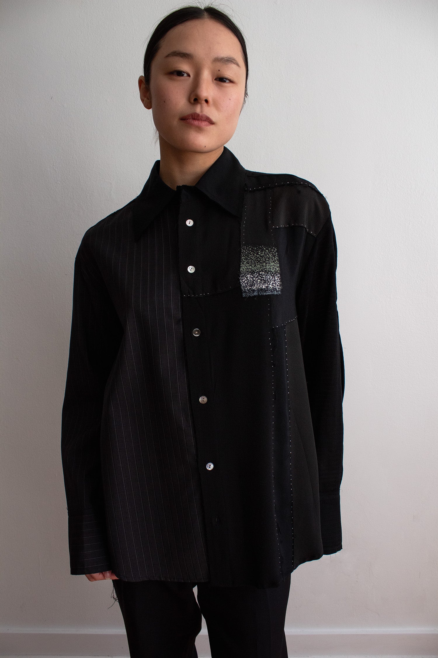 N° 225  paneled pinstripe haori shirt -  S