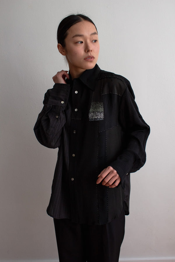 N° 225  paneled pinstripe haori shirt