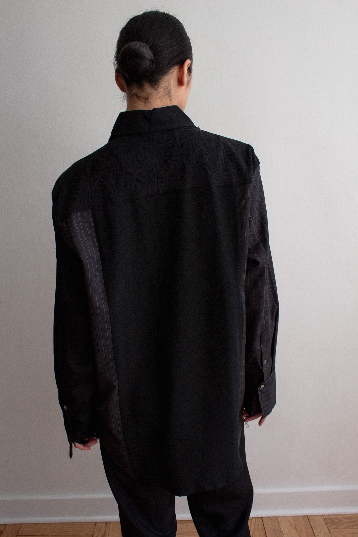 N° 225  paneled pinstripe haori shirt