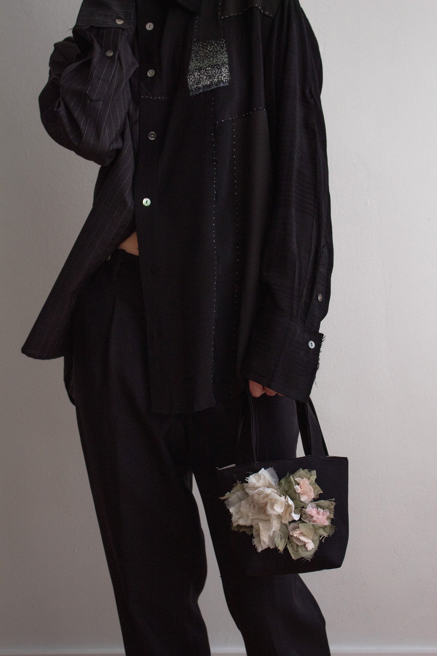 N° 225  paneled pinstripe haori shirt