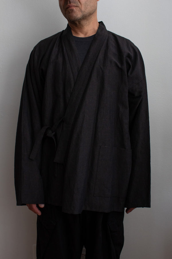 N° 373  haori wool linen jacket - ibiguro grey