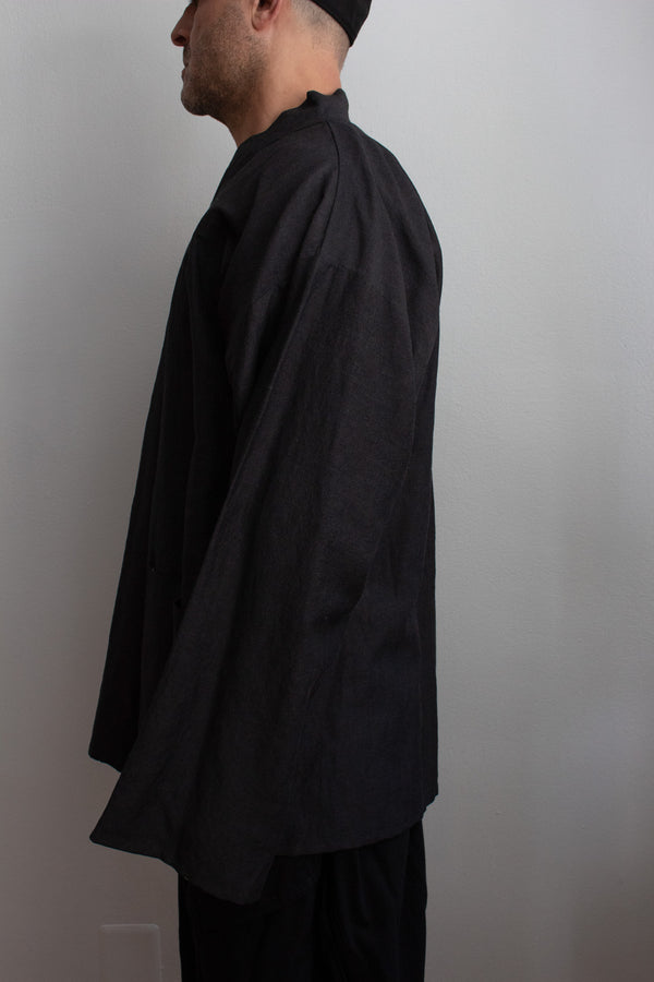 N° 373  haori wool linen jacket - ibiguro grey