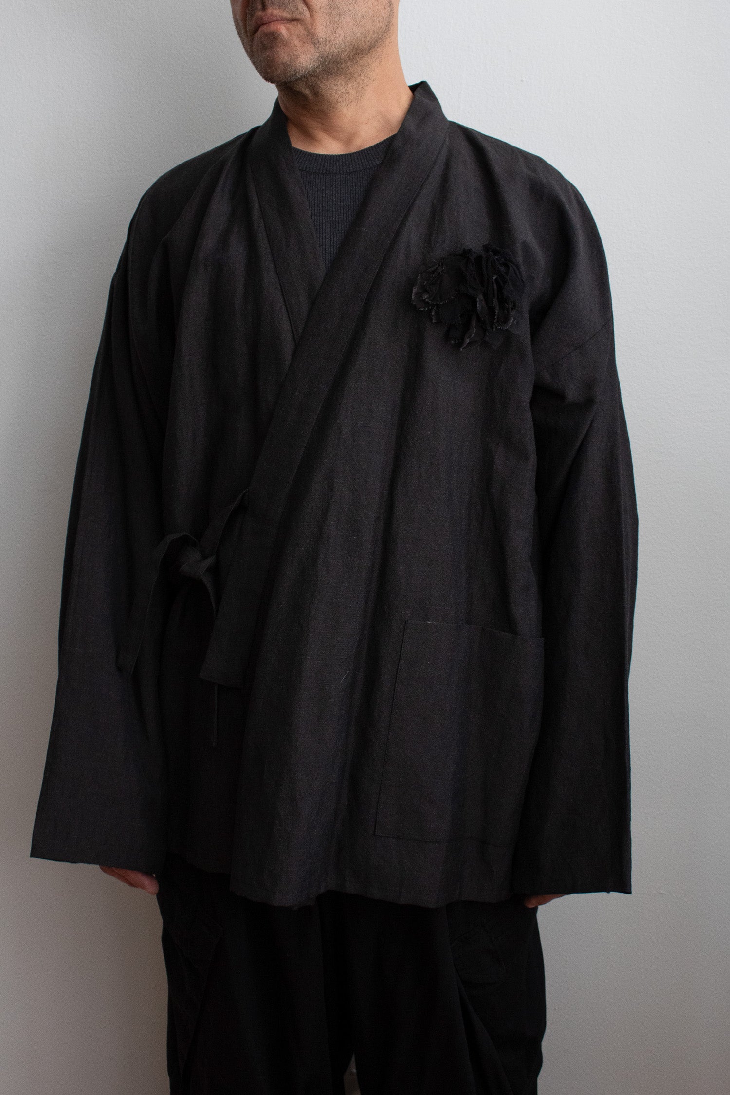 N° 373  haori wool linen jacket - ibiguro grey