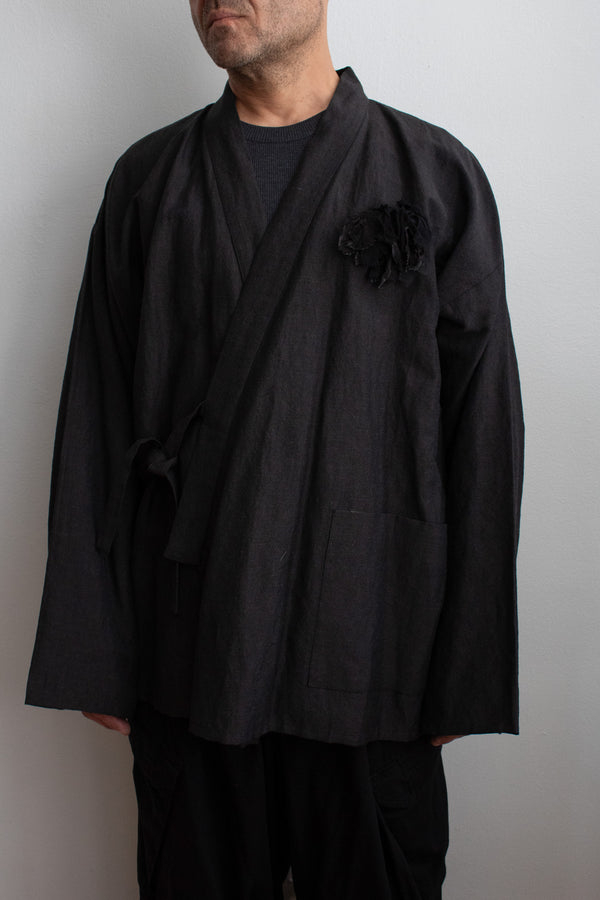 N° 373  haori wool linen jacket - ibiguro grey