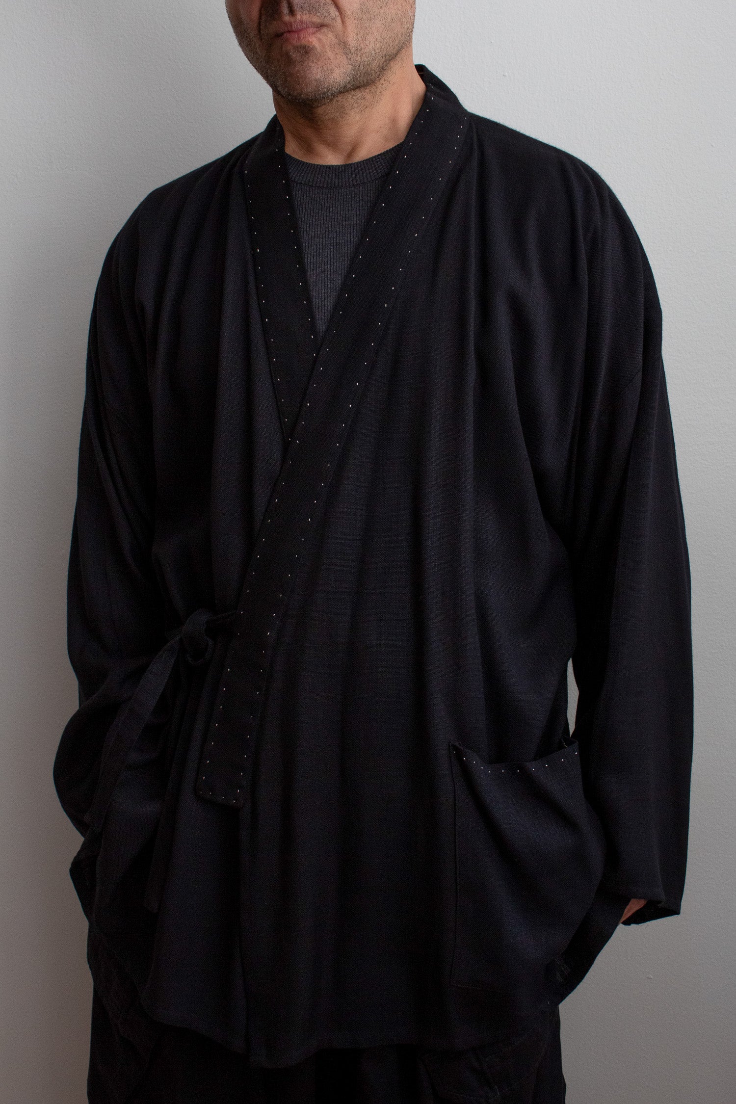 N° 373  hand-stitched haori linen jacket - sumi black