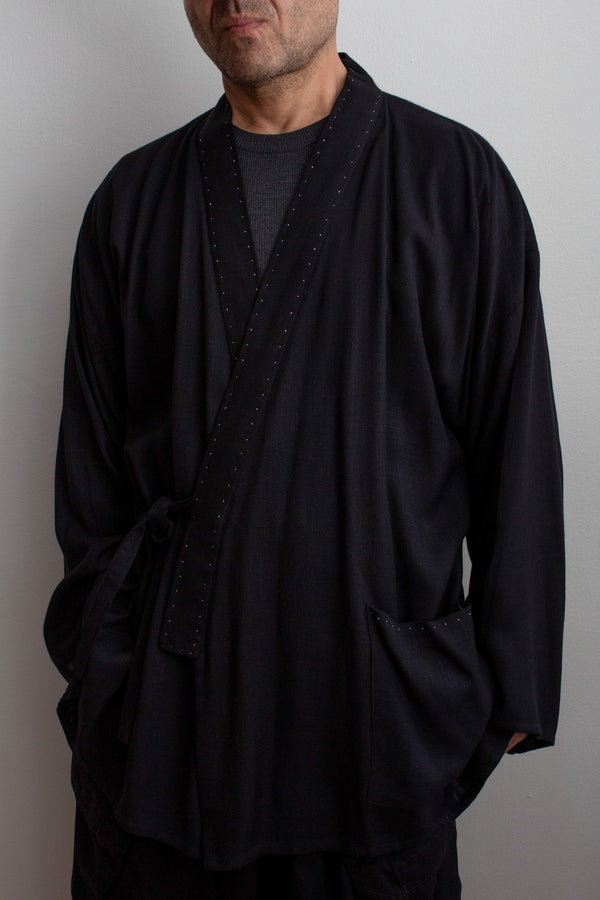 N° 373  hand-stitched haori linen jacket - sumi black