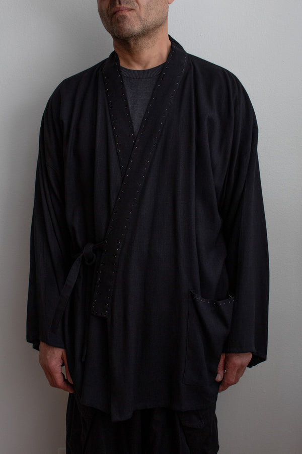 N° 373  hand-stitched haori linen jacket - sumi black