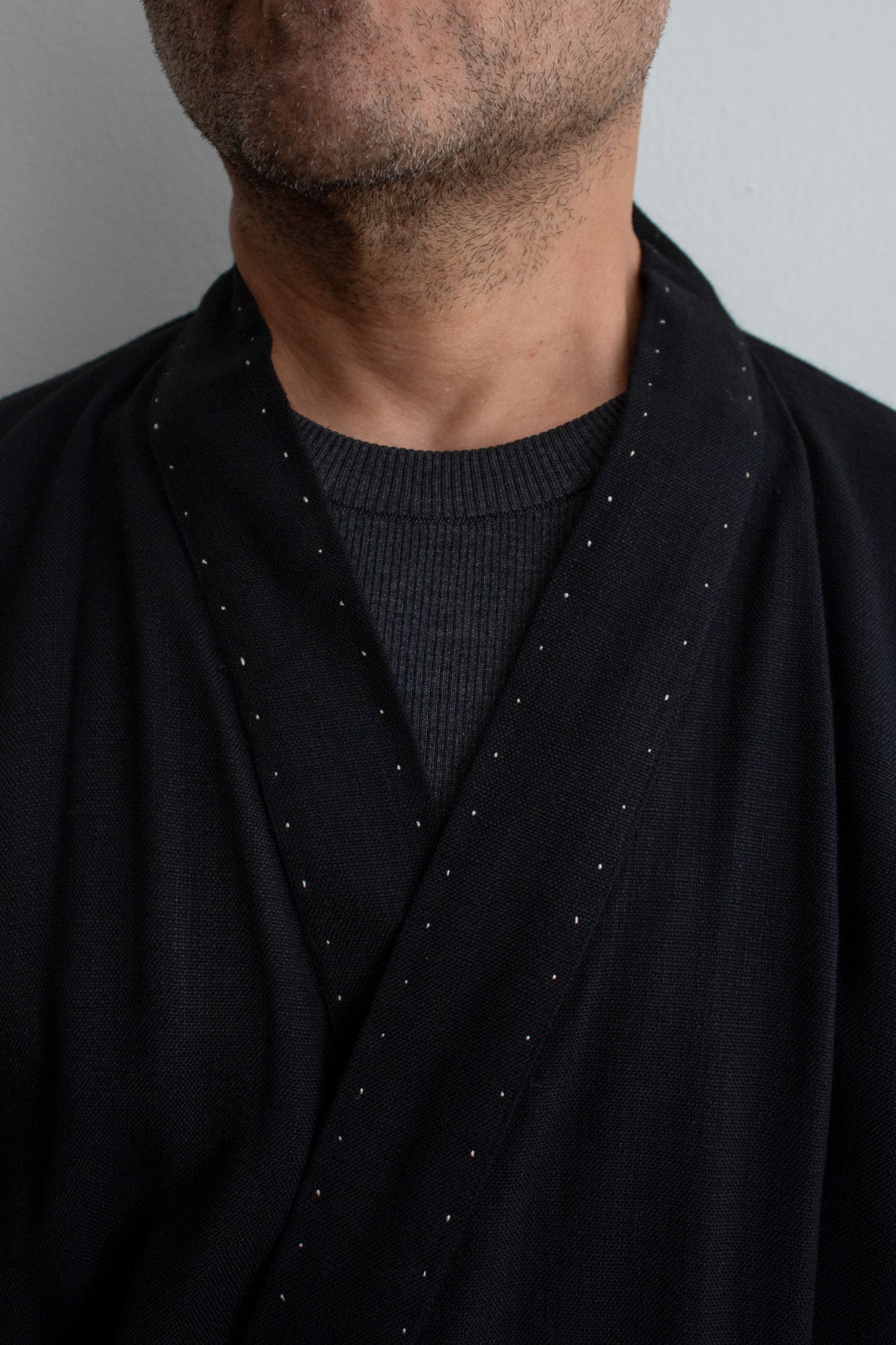 N° 373  hand-stitched haori linen jacket - sumi black