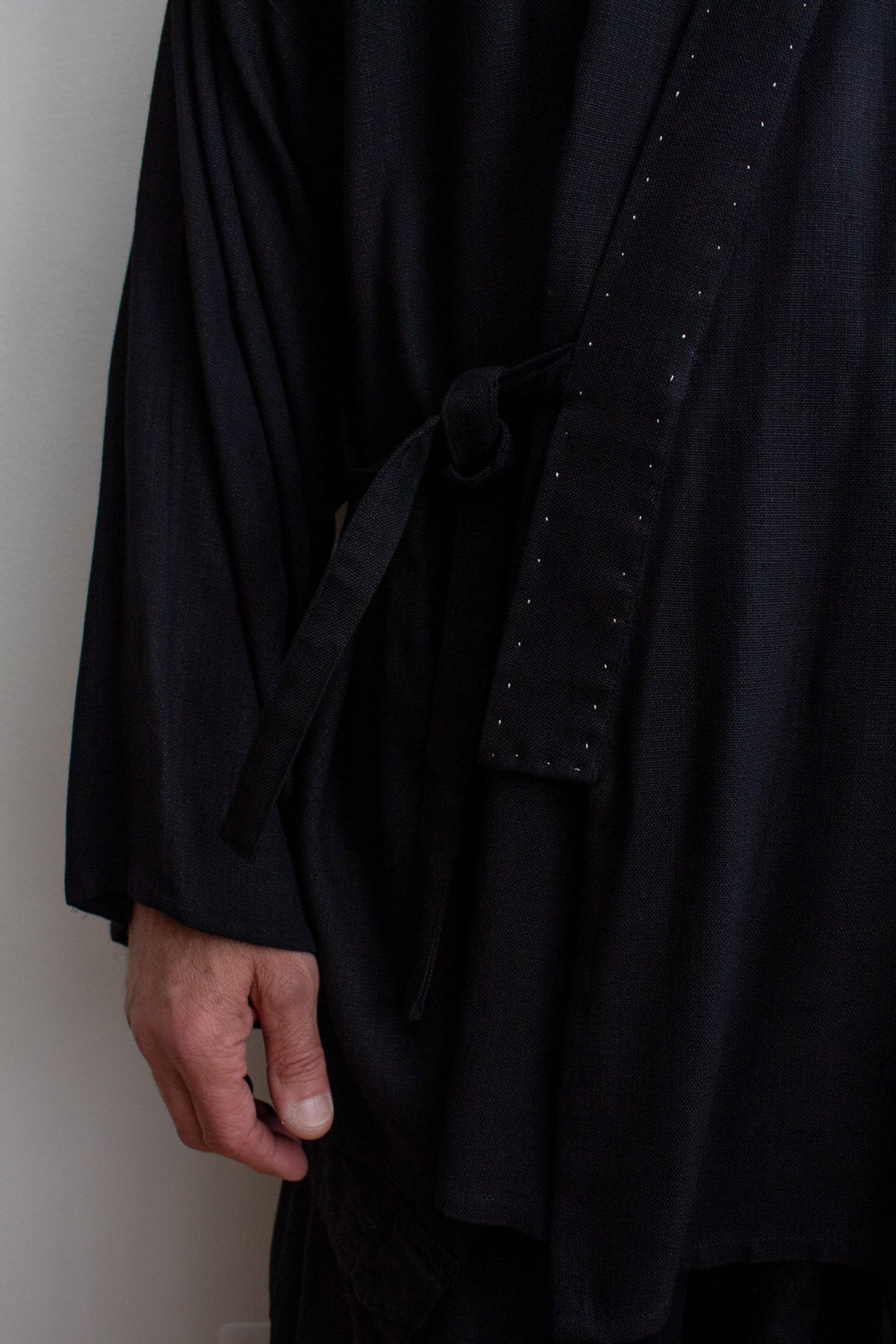 N° 373  hand-stitched haori linen jacket - sumi black