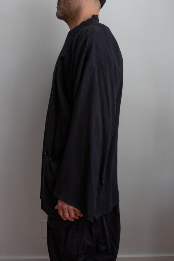 N° 373  hand-stitched haori linen jacket - sumi black