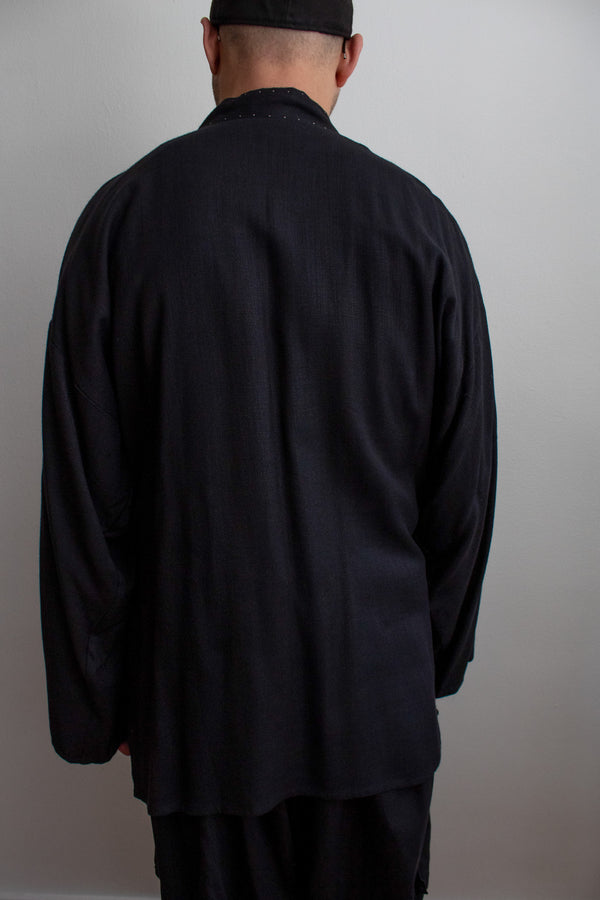 N° 373  hand-stitched haori linen jacket - sumi black