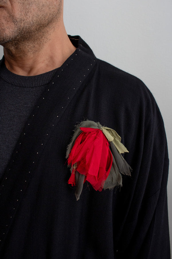 N° 208 falling flower brooch - ume red - S
