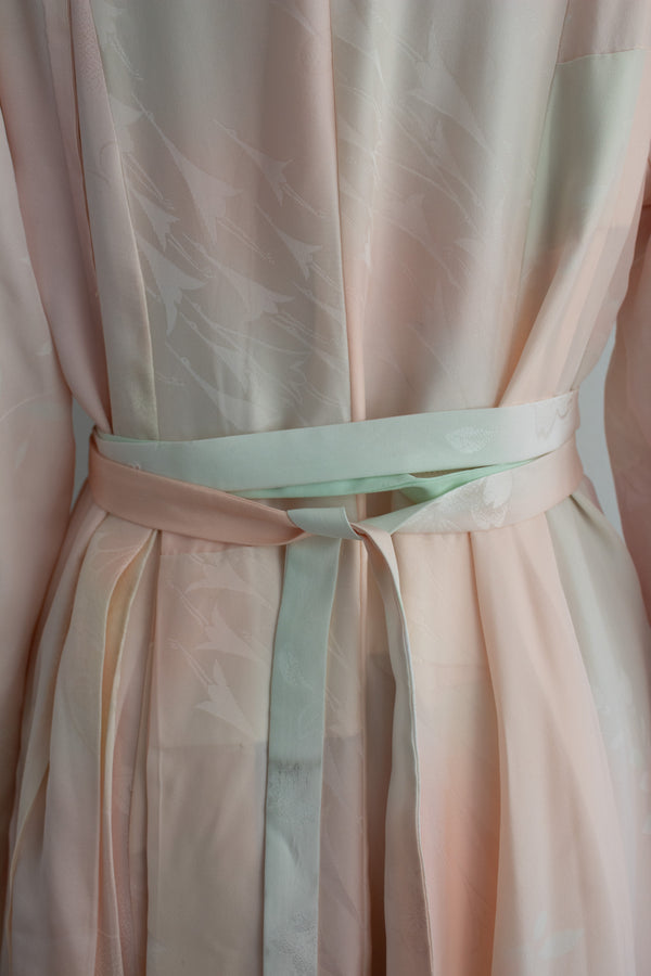 N° 106 irregular hand-stitched kimono wrap dress - ame pink