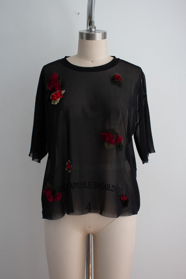 N° 94 crushed blooms oversized top - ume red
