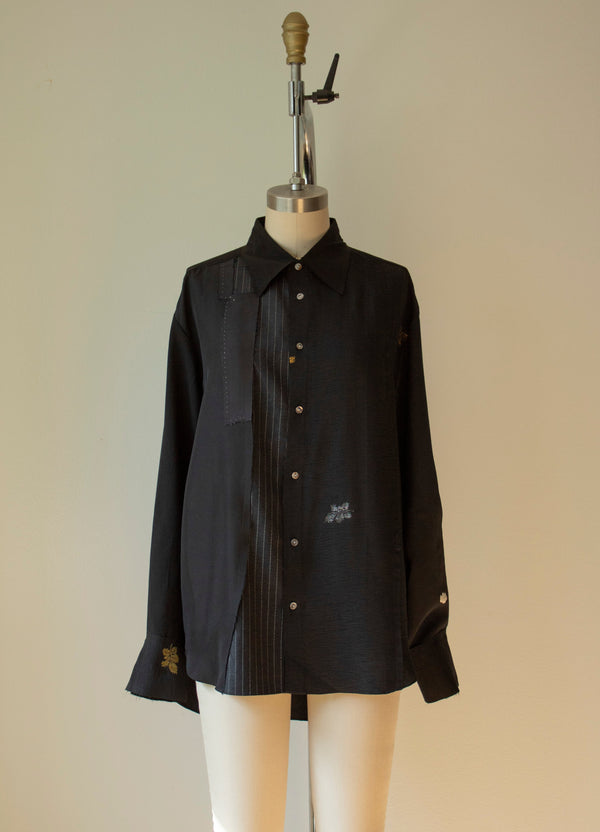 N° 225  embroidered paneled pinstripe haori overshirt 3 -  S