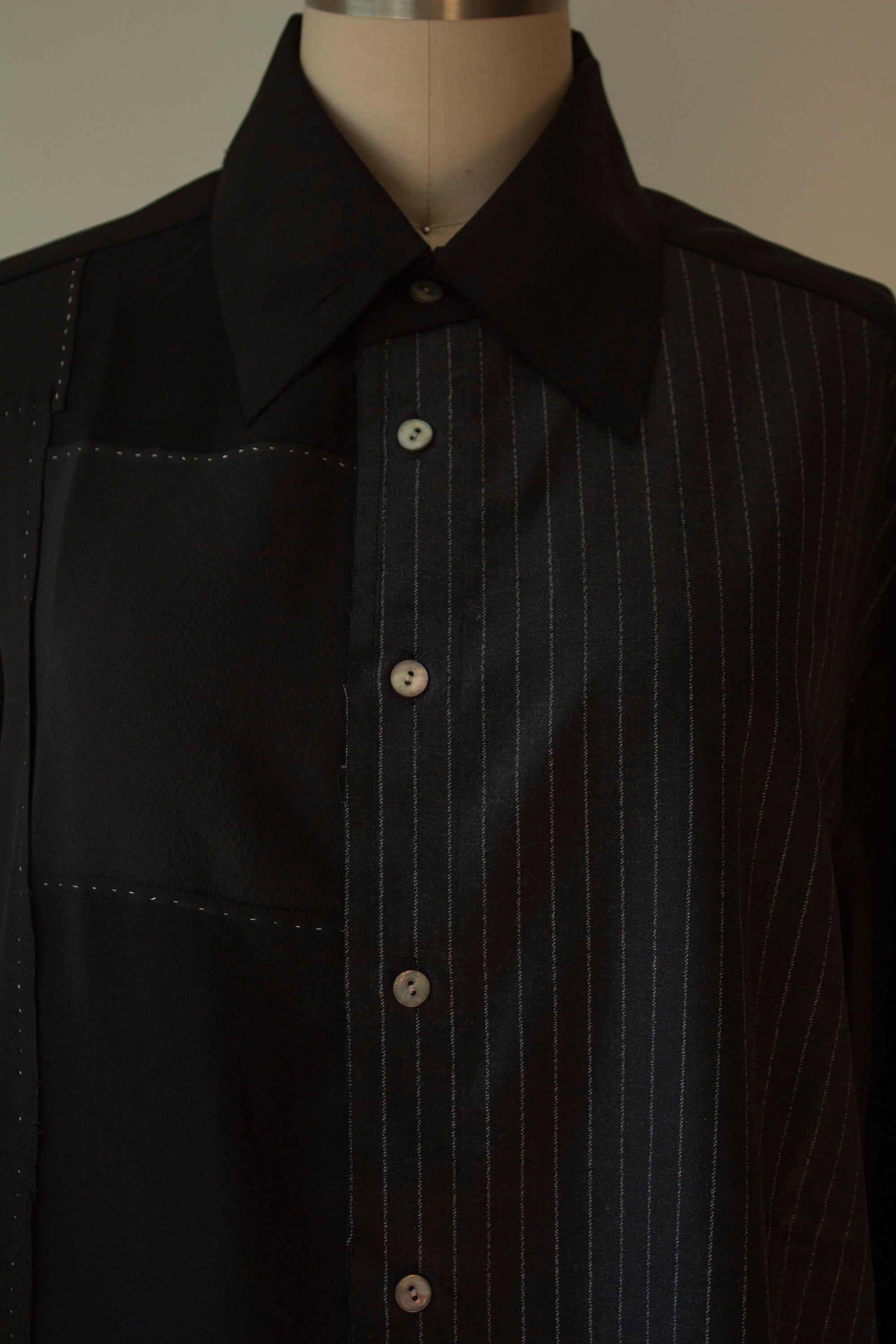 N° 225  sakura paneled pinstripe haori overshirt 2 -  M