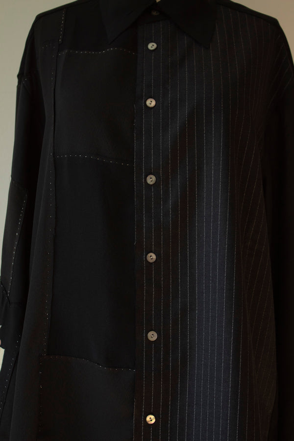 N° 225  sakura paneled pinstripe haori overshirt 2 -  M