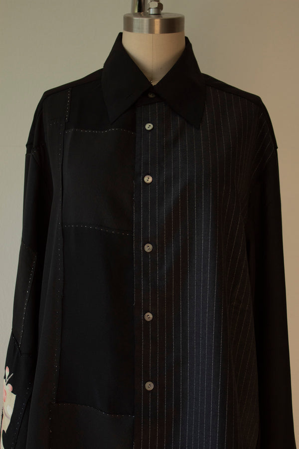 N° 225  sakura paneled pinstripe haori overshirt 2 -  M