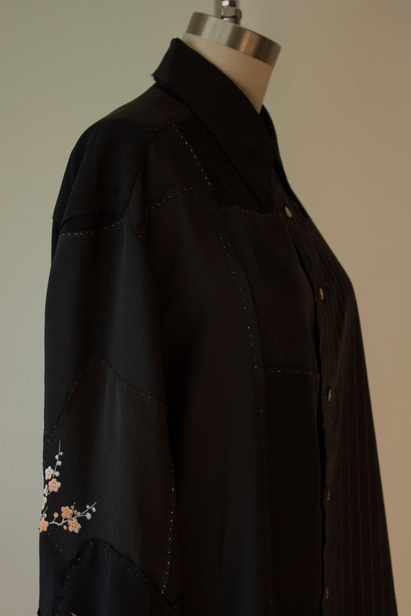 N° 225  sakura paneled pinstripe haori overshirt 2 -  M