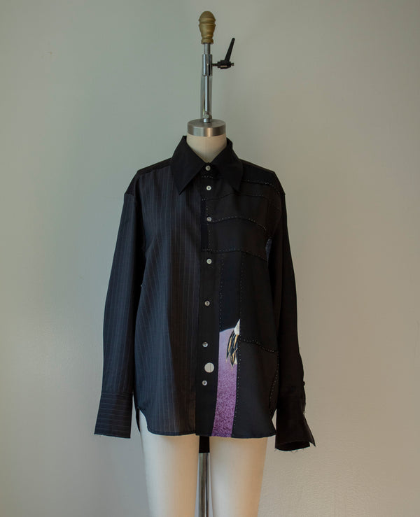 N° 225   hand-stitched pinstripe kimono overshirt 4 -  S