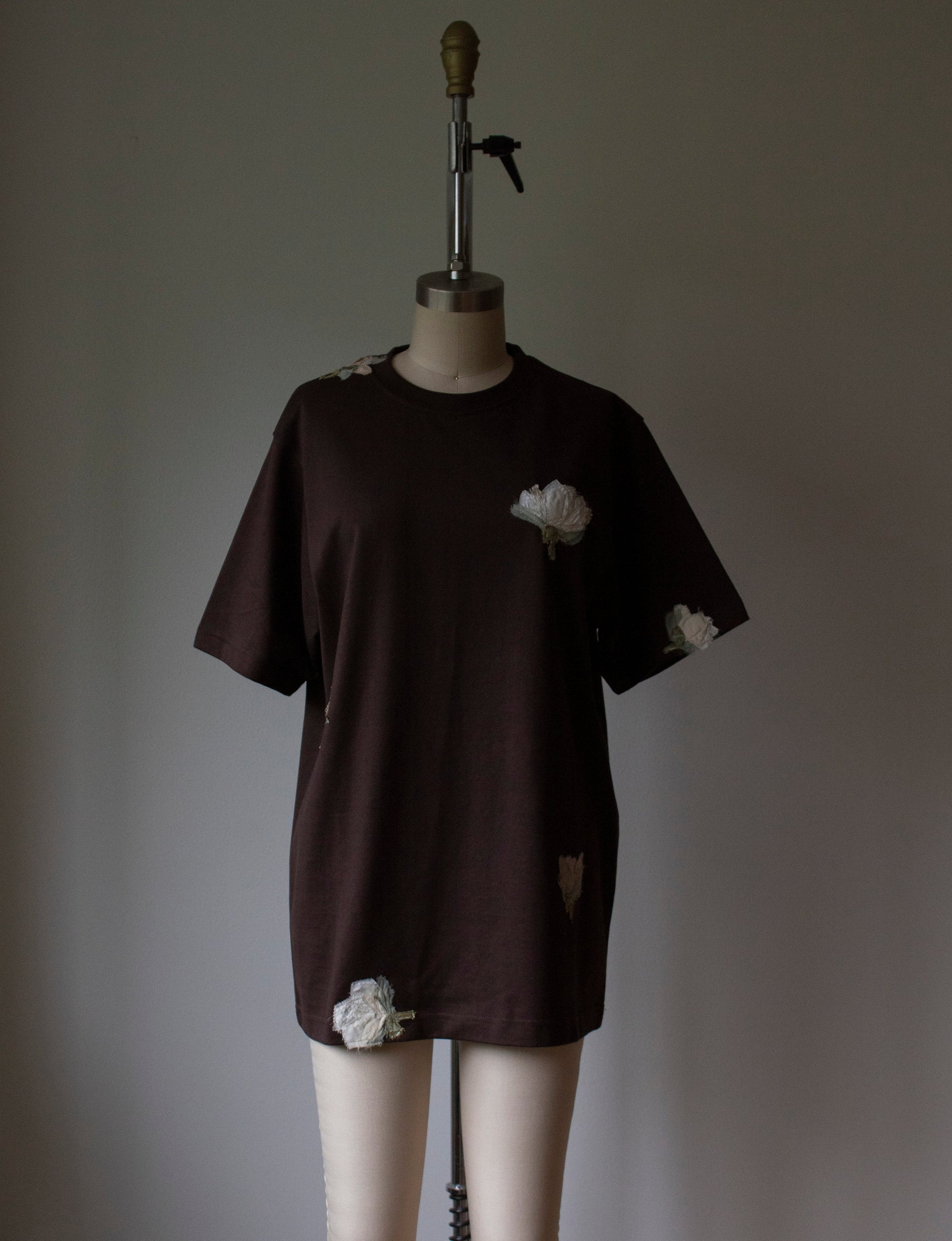 N° 285 multi pressed flower heavyweight t-shirt - choco brown - S, M, L, XL