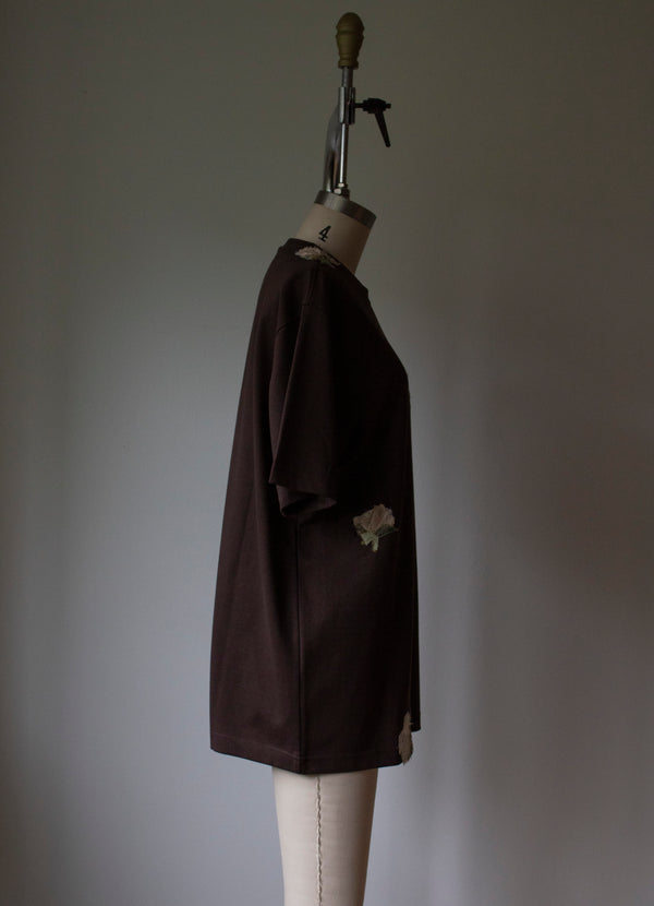 N° 285 multi pressed flower heavyweight t-shirt - choco brown - S, M, L, XL