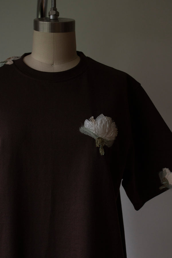 N° 285 multi pressed flower heavyweight t-shirt - choco brown - S, M, L, XL