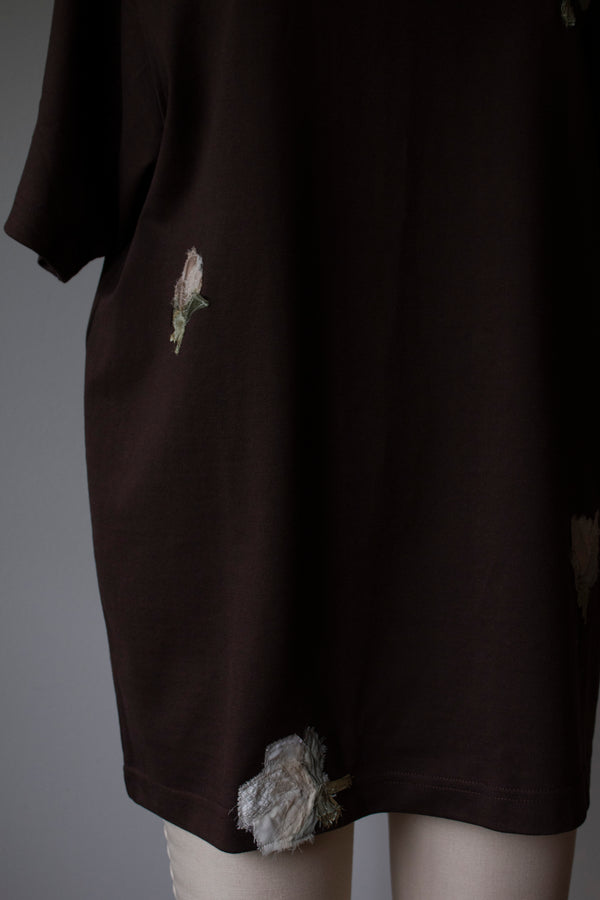 N° 285 multi pressed flower heavyweight t-shirt - choco brown - S, M, L, XL