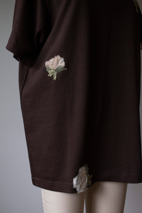 N° 285 multi-pressed flower heavyweight T-shirt - choco brown - S, M, L, XL