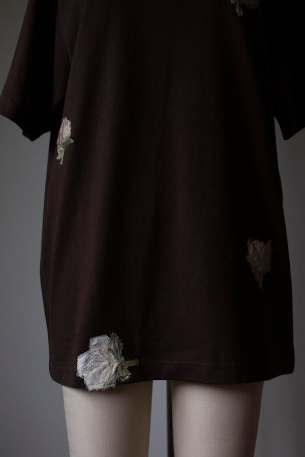 N° 285 multi pressed flower heavyweight t-shirt - choco brown - S, M, L, XL