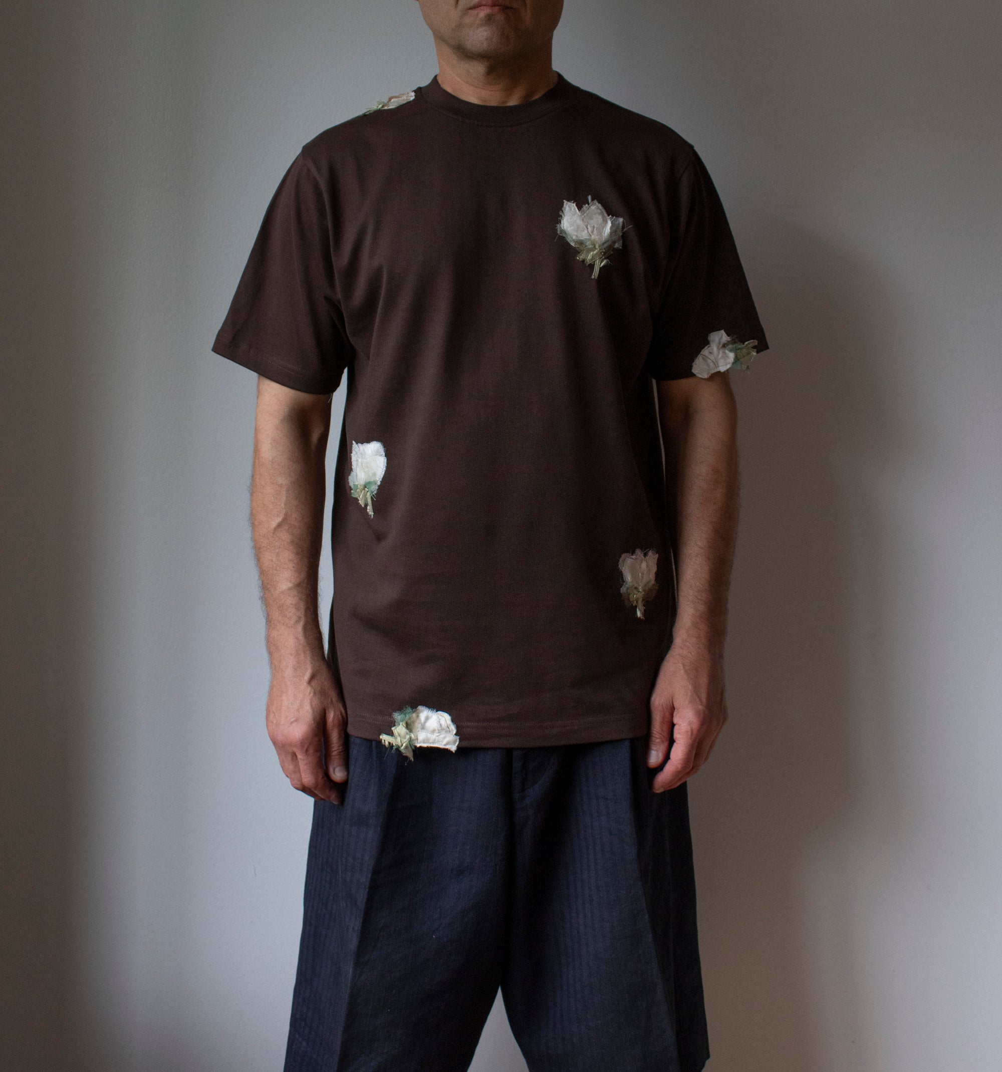 N° 285 multi-pressed flower heavyweight T-shirt - choco brown - S, M, L, XL