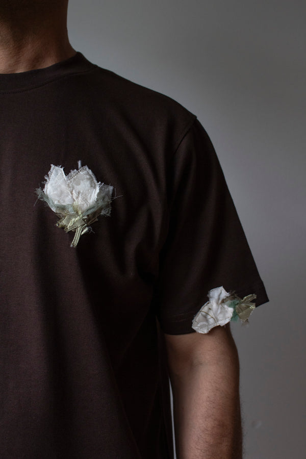 N° 285 multi-pressed flower heavyweight T-shirt - choco brown - S, M, L, XL