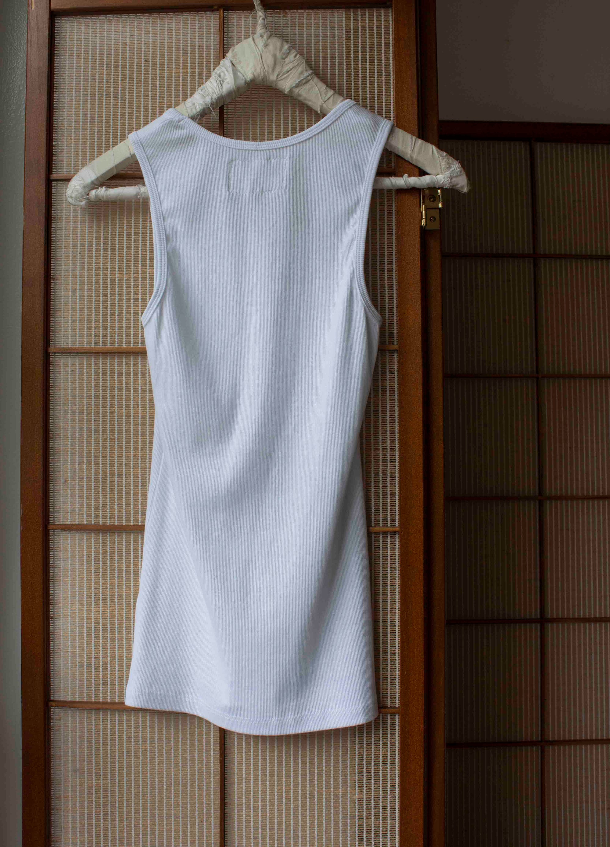 N° 354 womens fitted pressed flower rib tank - yuki white/fuji lilac - L