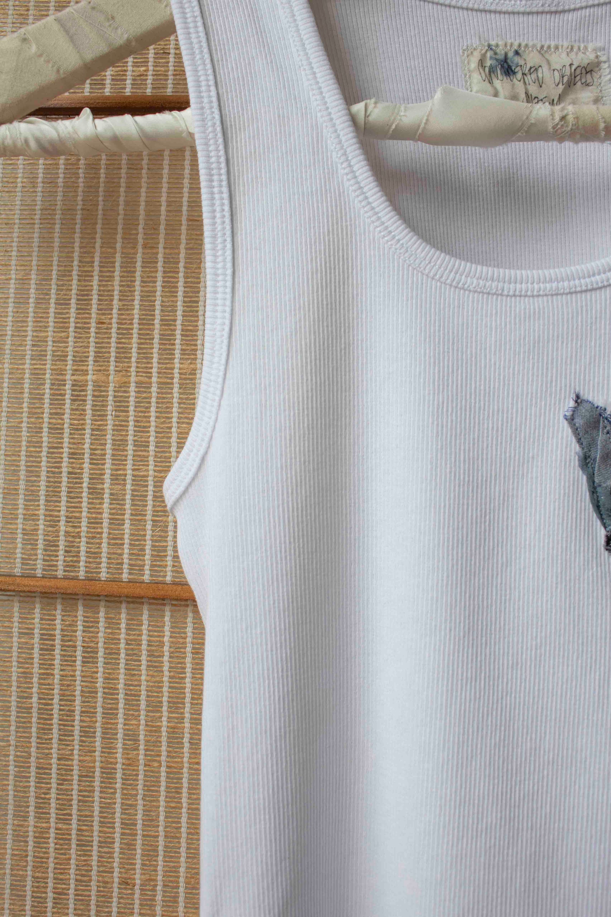 N° 354 womens fitted pressed flower rib tank - yuki white/sora blue - M