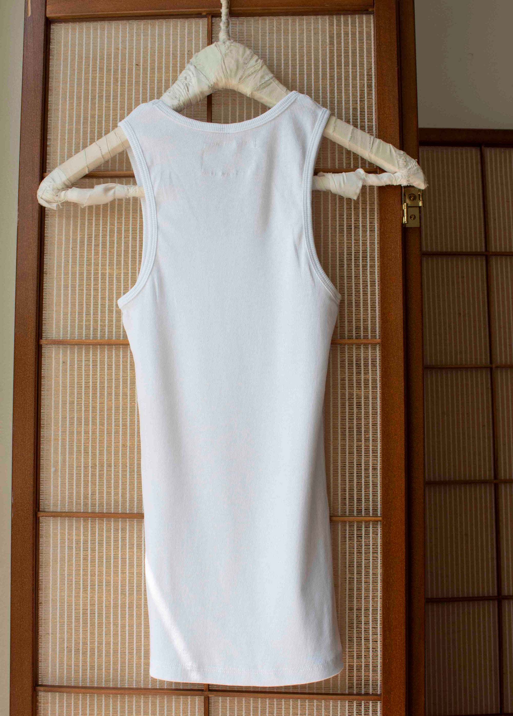 N° 354 womens fitted pressed flower rib tank - yuki white/mori green - S