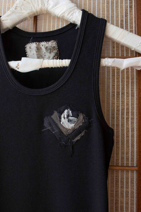 N° 354 womens fitted pressed flower rib tank - sumi black/sumi black - S